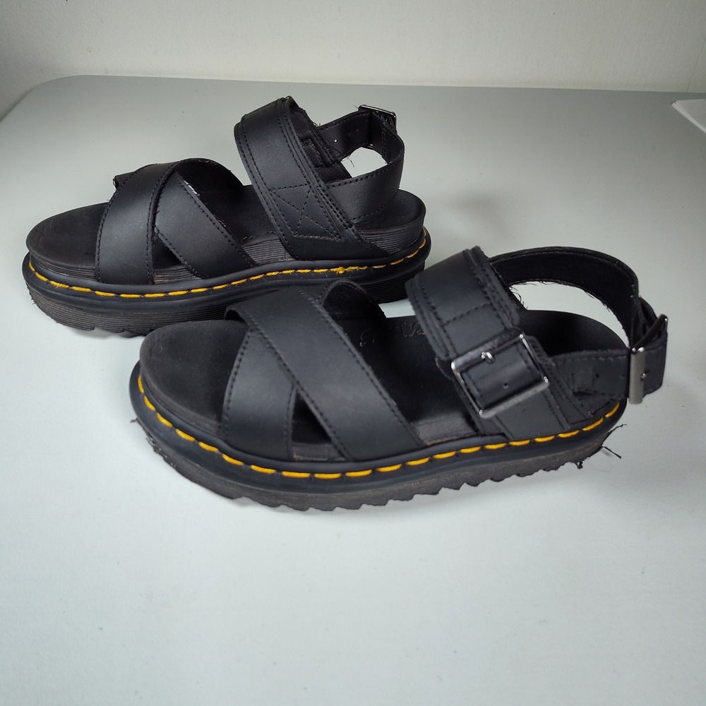 Dr. Martens Voss II Black Leather Platform Sandals Women Strappy Ziggy Sole US 5